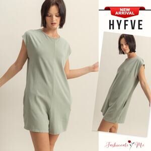HYFVE Round Neck Cap Sleeves Side Pockets Relaxed Fit Breezy Romper | Sage Green